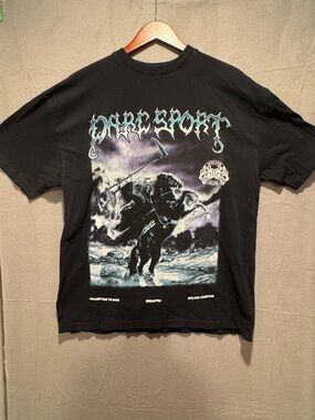 Darc Sport Heaven Has to Wait Black Graphic Tee with Blue-Purple Print